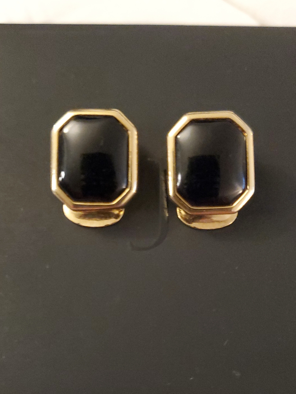 Vintage CHRISTIAN DIOR Signed CLIP ON GOLD BLACK ONYX Earrings